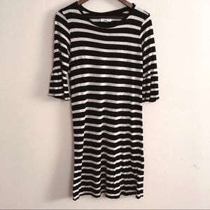 Velvet Stripe Dress Flounce Sleeve Tee Shift S